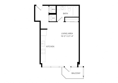 Floor plan for studio, 1 bath, 618 sqft